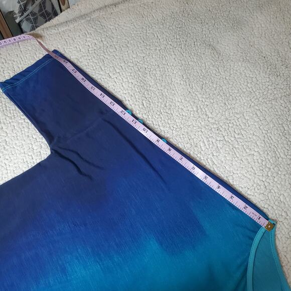 Clara Sun Woo Women's Size Large Light Dark Blue Ombre Half Sleeve Top Flowy - Picture 11 of 12